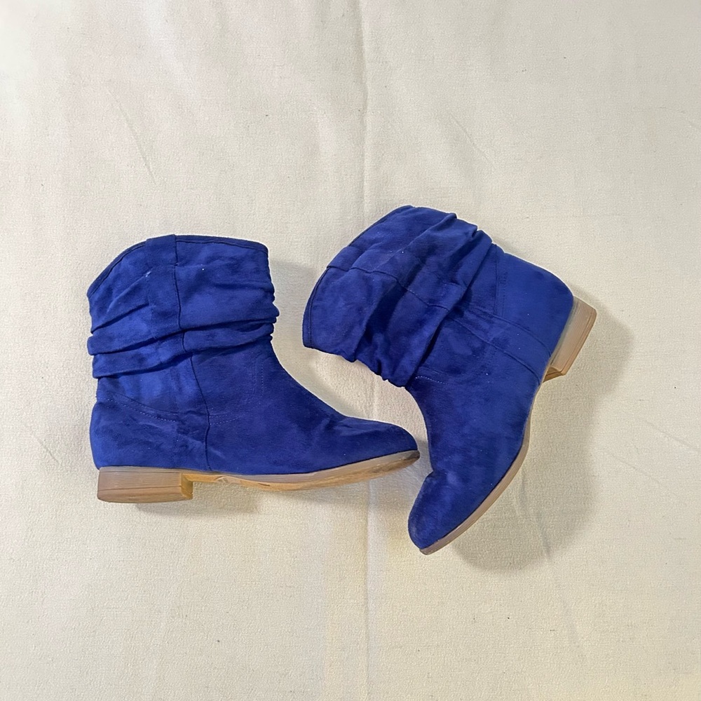 Blue Suede Ankle Boots